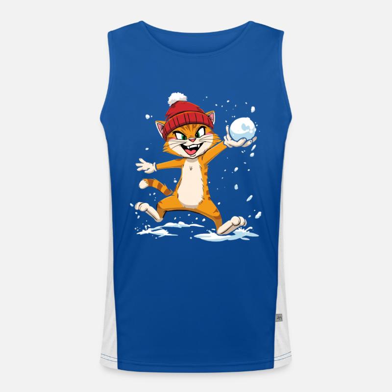 Humorvoller Winterkater mit Schneekugel Funktionelles Kontrast-Tank Top für Männer 