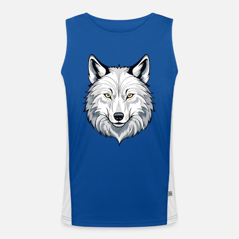 Weißer Wolfkopf Illustration Funktionelles Kontrast-Tank Top für Männer 