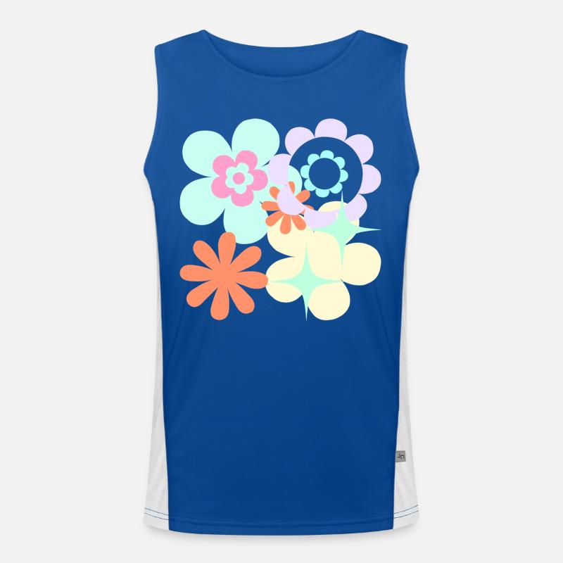 Blossom Pop Retro Pattern - Men's Functional Contrast Tank Top  - royal/white