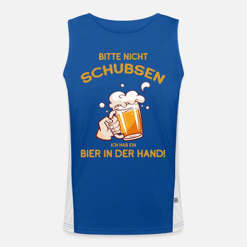 Bitte nicht schubsen hab ein Bier in der Hand Funktionelles Kontrast-Tank Top für Männer 