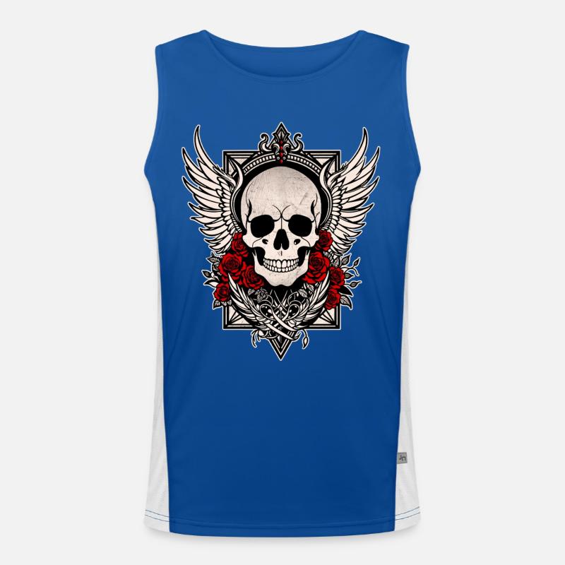 Tête de mort skull ailes d'ange roses rouges goth Débardeur respirant contrasté Homme 