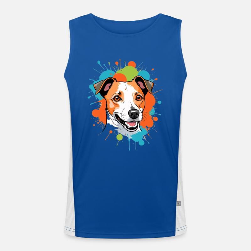 Jack Russell Terrier Farbspritzer Hundeporträt Funktionelles Kontrast-Tank Top für Männer 