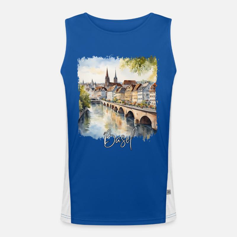 Basel Aquarell, Basel Schweiz Funktionelles Kontrast-Tank Top für Männer 