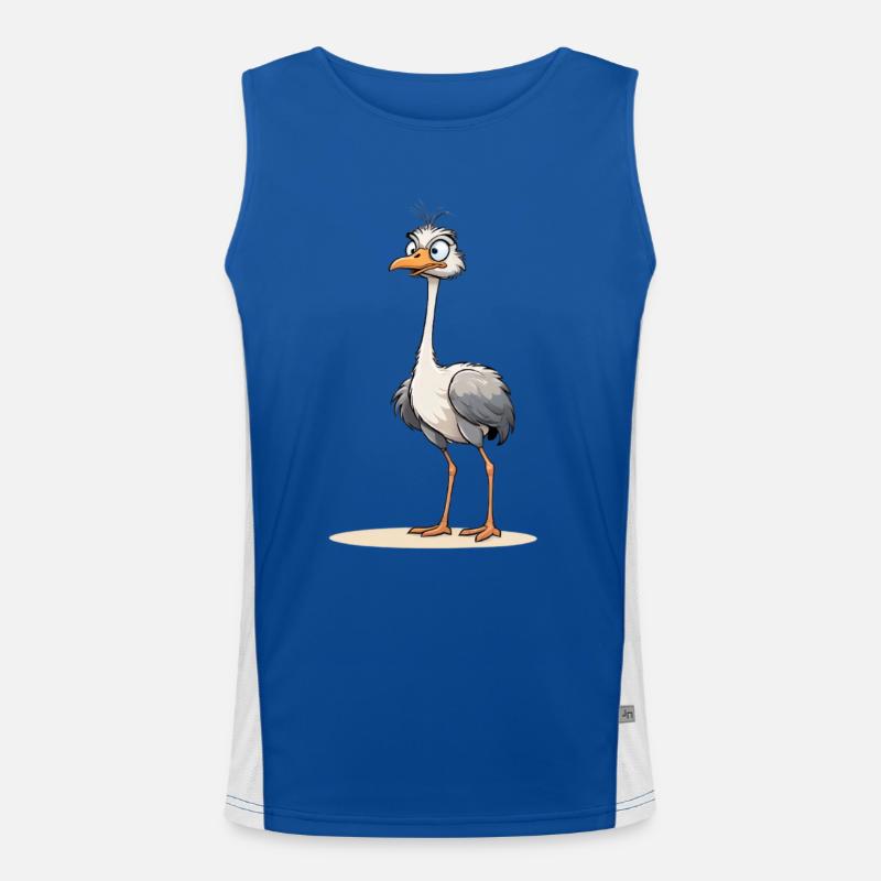 Neugieriger Straussvogel mit Blitzblick Funktionelles Kontrast-Tank Top für Männer 