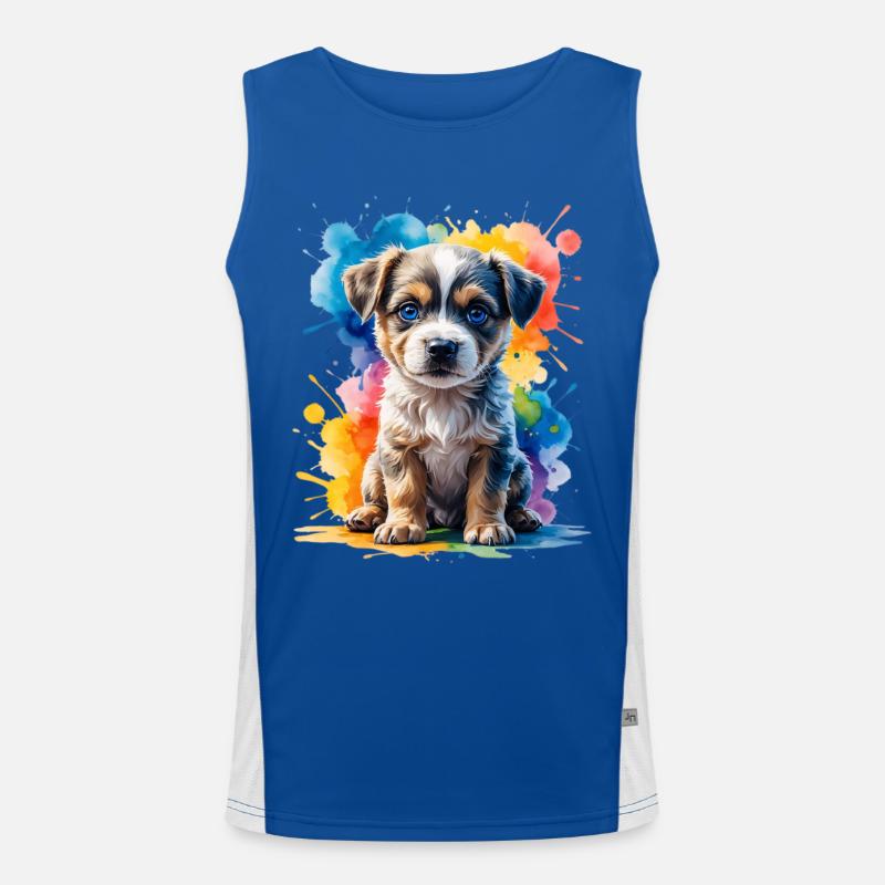 Puppy Watercolor Color Explosion Men's Functional Contrast Tank Top 
