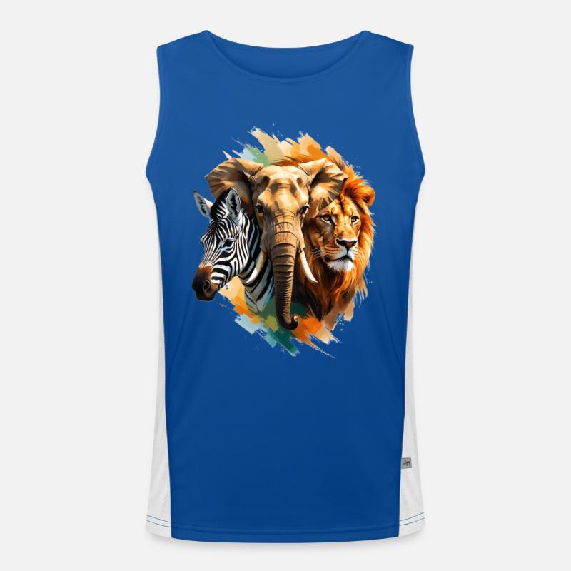 Africa Trio Zebra Elephant Lion Men's Functional Contrast Tank Top 