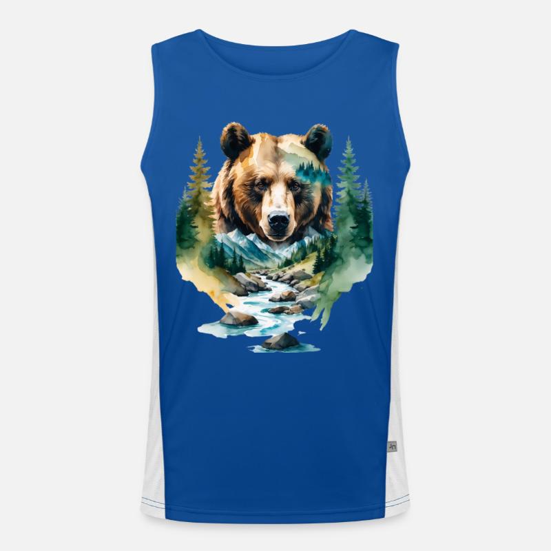 Wasserfarbener Waldbär Funktionelles Kontrast-Tank Top für Männer 