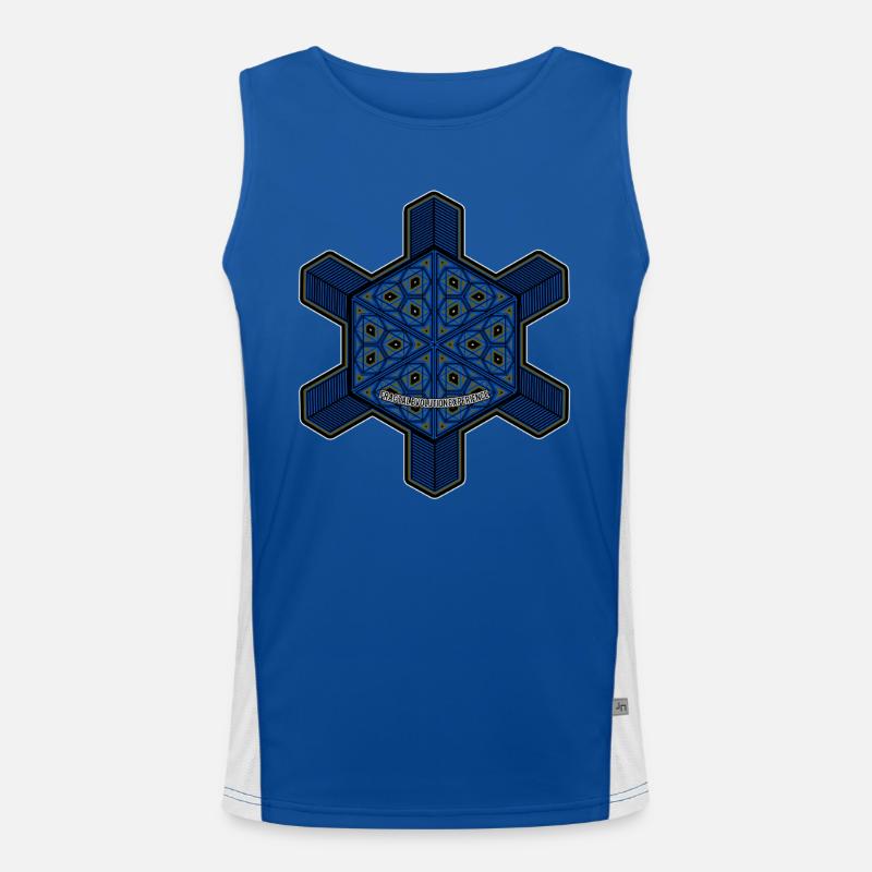Fractal Evolution Experience Mandala Psytrance Goa - Funktionelles Kontrast-Tank Top für Männer  - Royal/Weiß