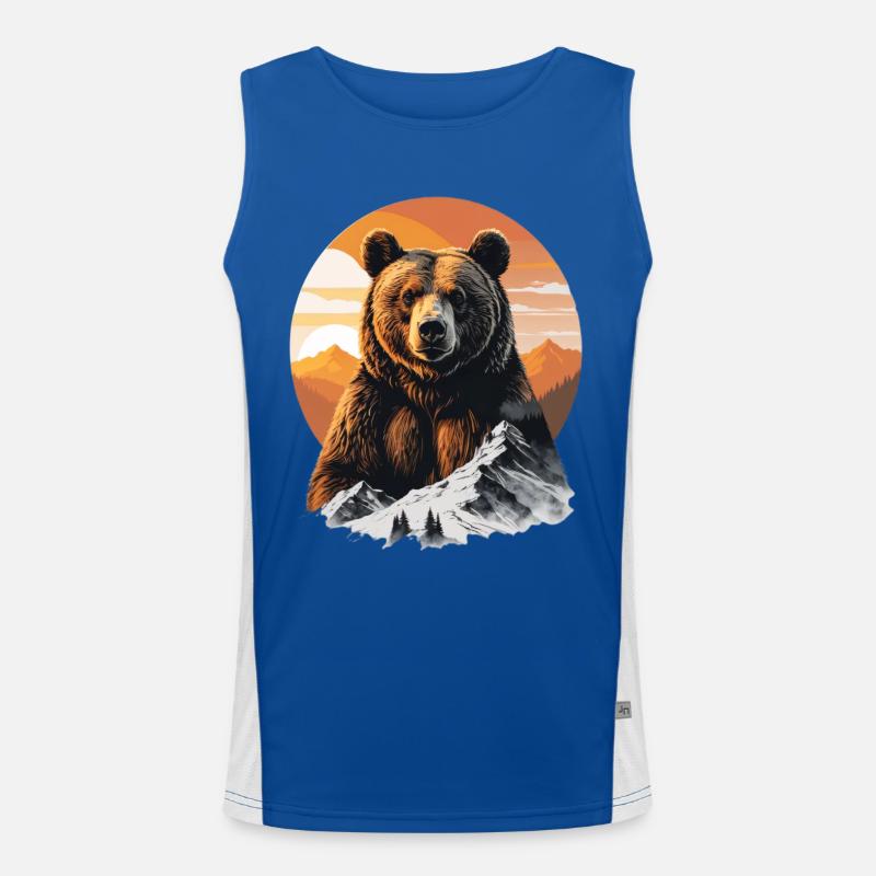 Bear in mountain panorama sunset Men's Functional Contrast Tank Top 