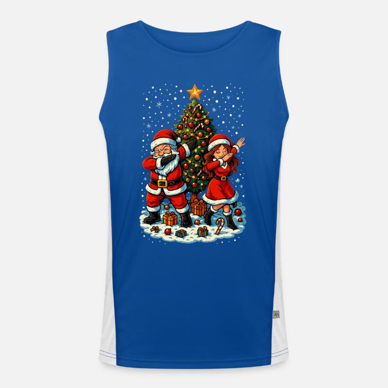 Dabbing Père Noël et Mère Noël devant le sapin de Noël Débardeur respirant contrasté Homme 
