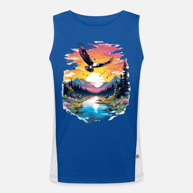 Sunset hawk over wilderness - Men's Functional Contrast Tank Top  - royal/white