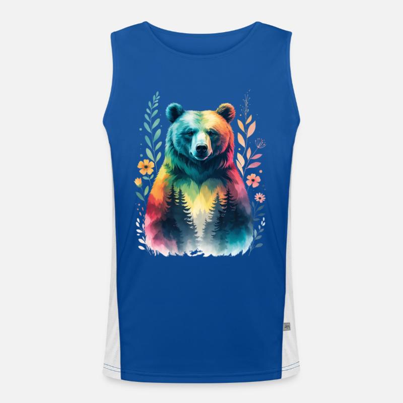 Rainbow bear in the forest Men's Functional Contrast Tank Top 