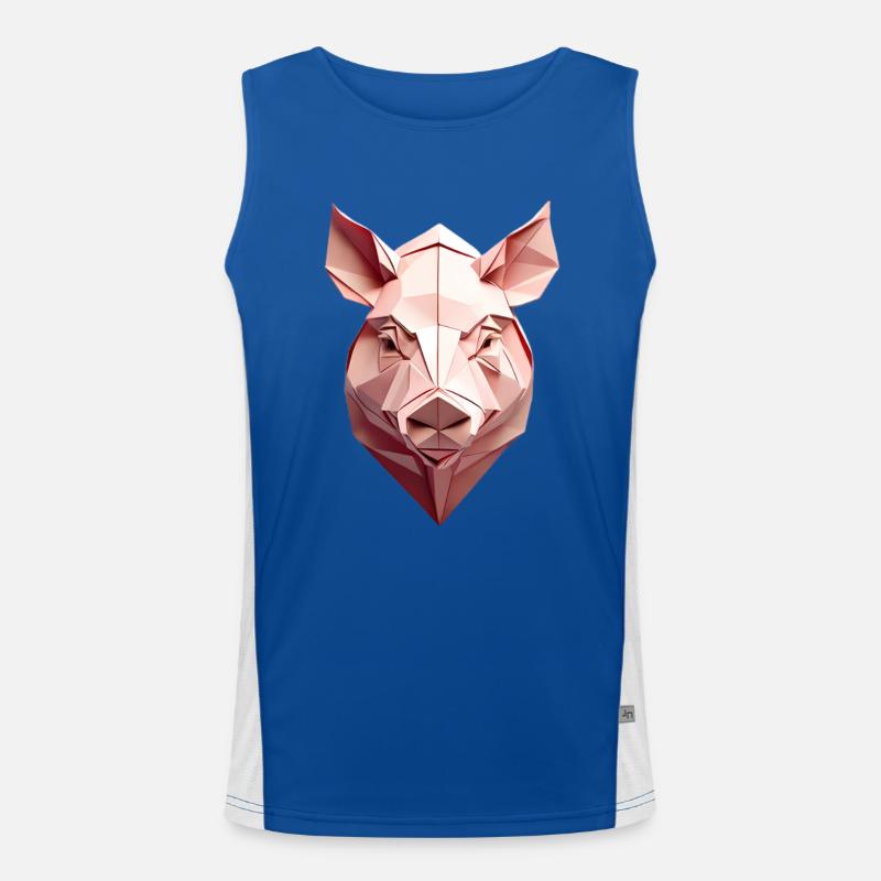 Low Poly Pig Head Pink Men's Functional Contrast Tank Top 