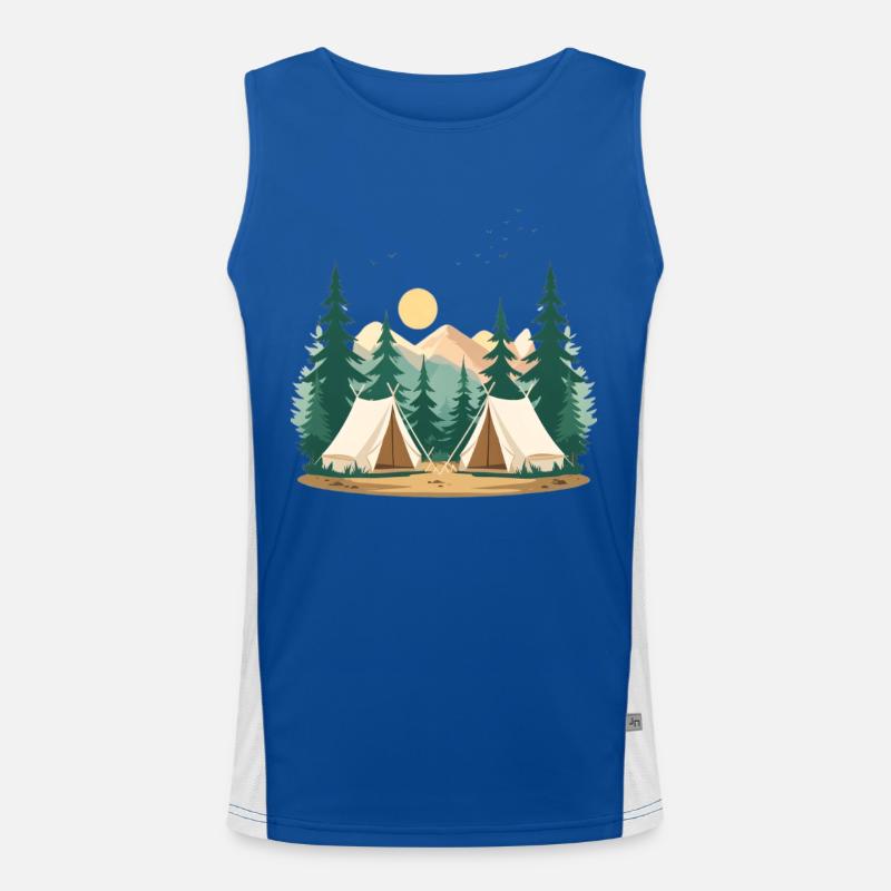 Night Forest Camping Illustration - Men's Functional Contrast Tank Top  - royal/white