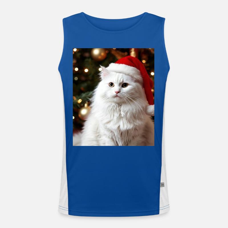 Weiße Katze mit Santa-Mütze,weihnachtlich Funktionelles Kontrast-Tank Top für Männer 