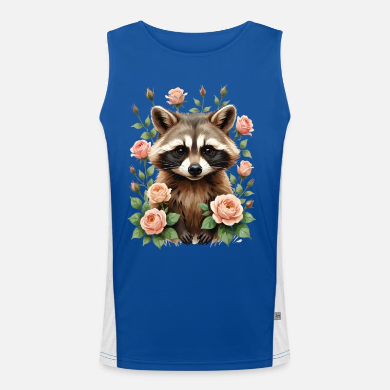 Raccoon with rose frame Men's Functional Contrast Tank Top 