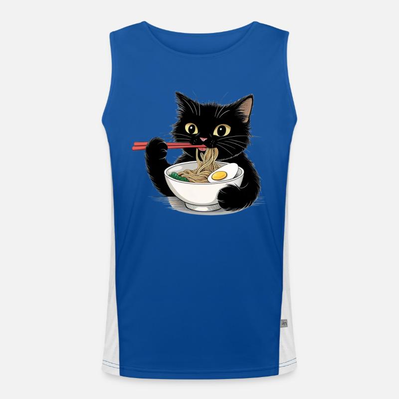 Chat noir mangeant des nouilles ramen Débardeur respirant contrasté Homme 