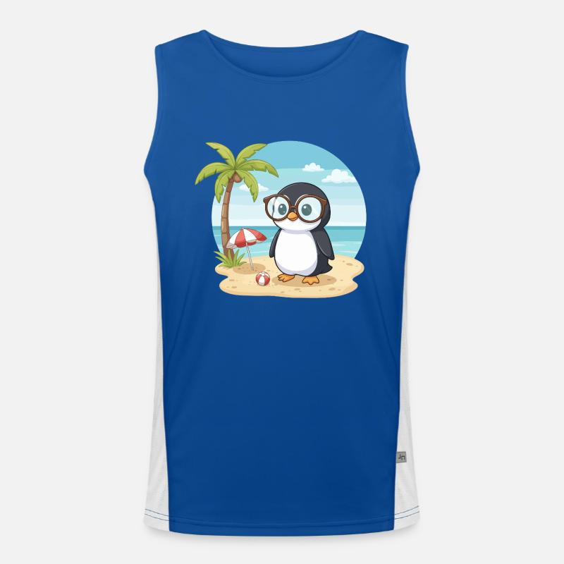 Süßer Pinguin mit Brille Strandsommerurlaub Funktionelles Kontrast-Tank Top für Männer 