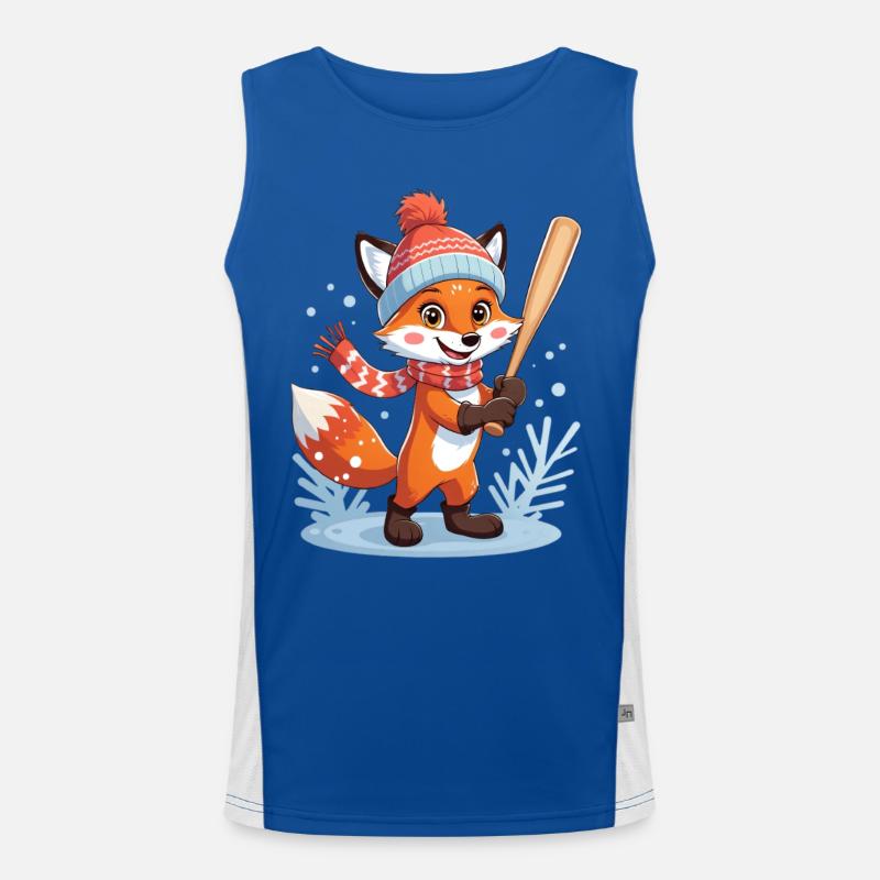Winter fox illustration with hat and scarf Men's Functional Contrast Tank Top 