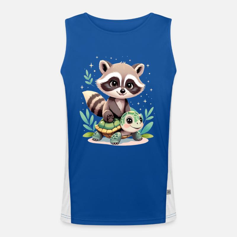 Raccoon & Turtle Illustration Nature Element - Men's Functional Contrast Tank Top - royal/white