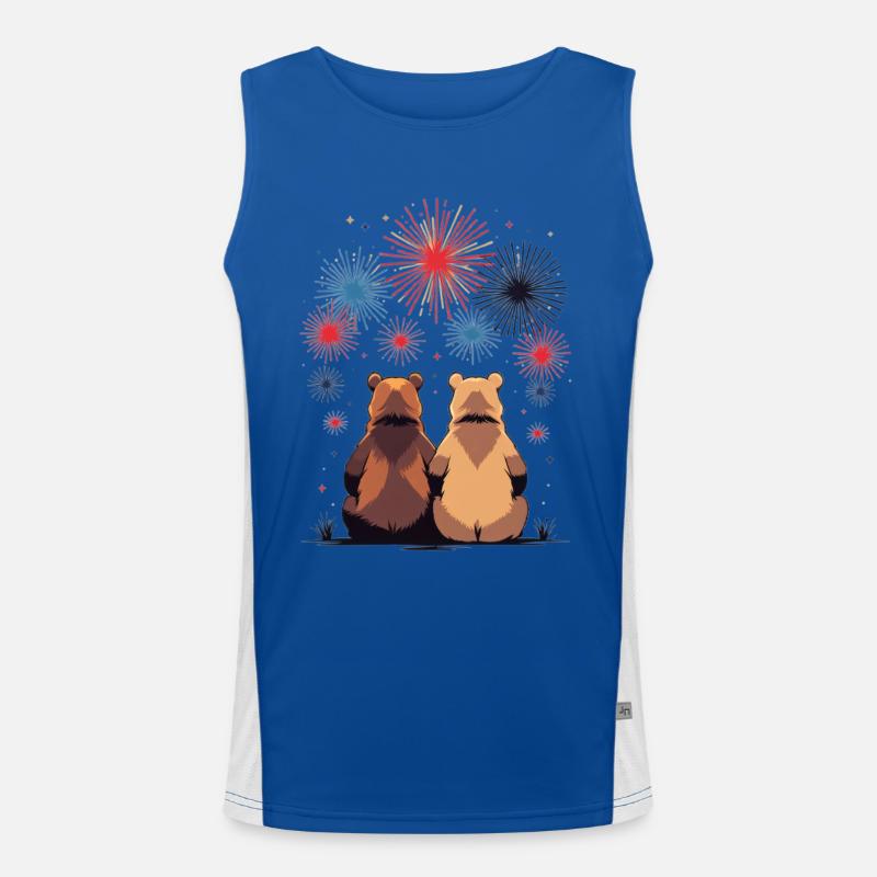 Two bears at the fireworks Men's Functional Contrast Tank Top 