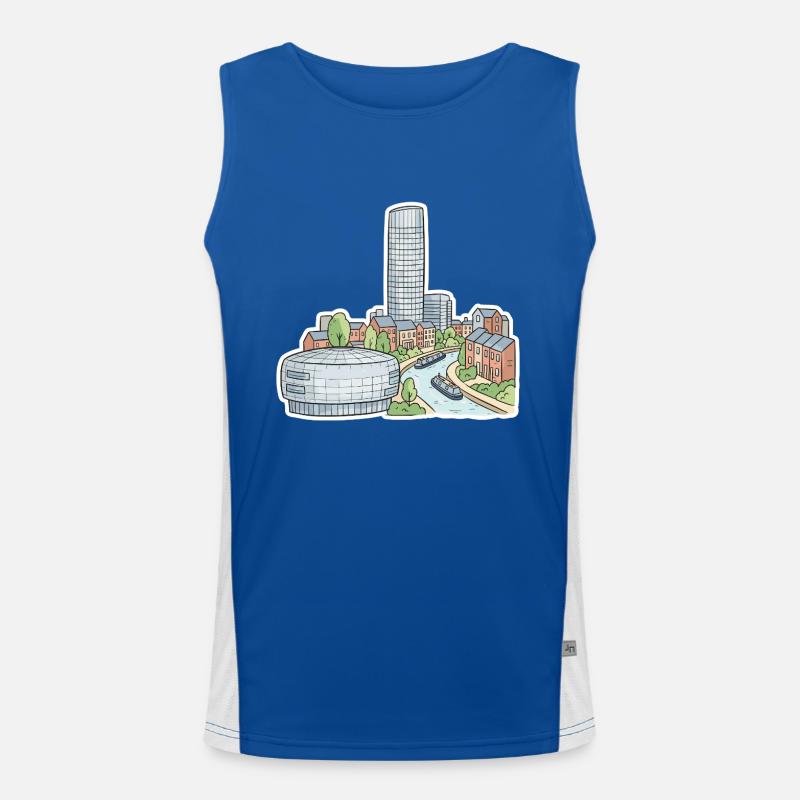 Birmingham Skyline Rotunde Stierkampfkanale Kunst Funktionelles Kontrast-Tank Top für Männer 