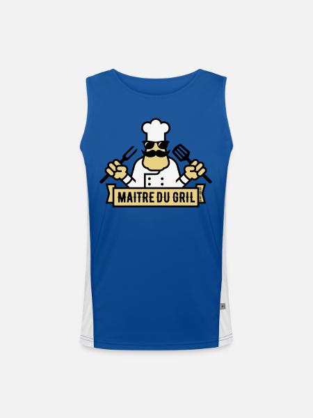 Maître Du Gril (Griller / Barbecue / BBQ / 3C) - Débardeur respirant contrasté Homme  - bleu/blanc - Devant