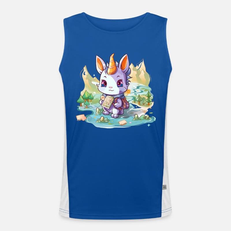 Wandernder Einhornhase mit Karte Funktionelles Kontrast-Tank Top für Männer 