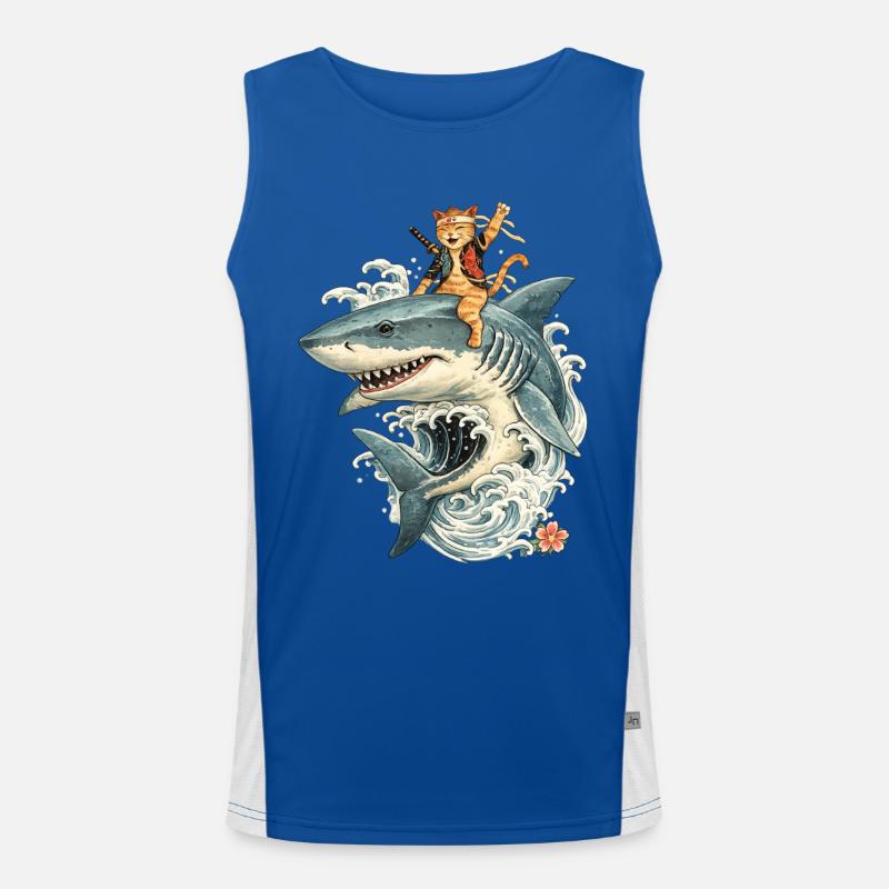 Chat samouraï chevauche le requin – balade de vagues avec style Débardeur respirant contrasté Homme 
