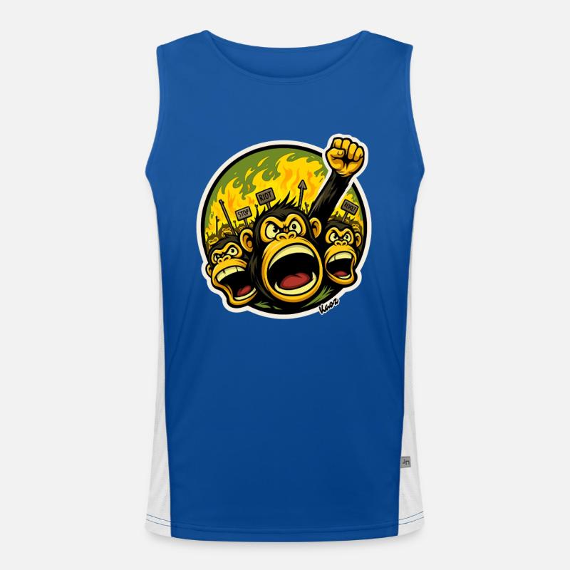 Angry Primates Monkeys Protest Cartoon - Men's Functional Contrast Tank Top  - royal/white