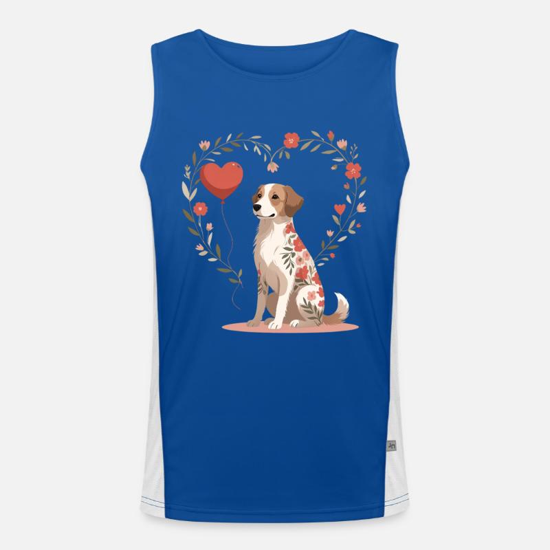 Motif de tatouage de chien en forme de cœur fleur Débardeur respirant contrasté Homme 