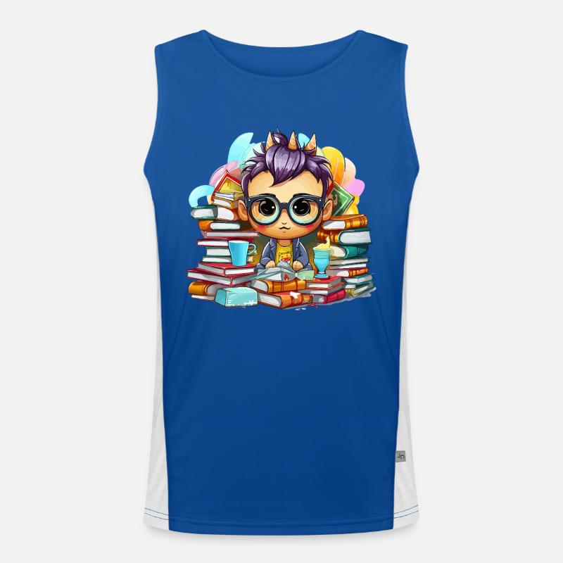 Learning hero Chibi with books - Men's Functional Contrast Tank Top - royal/white