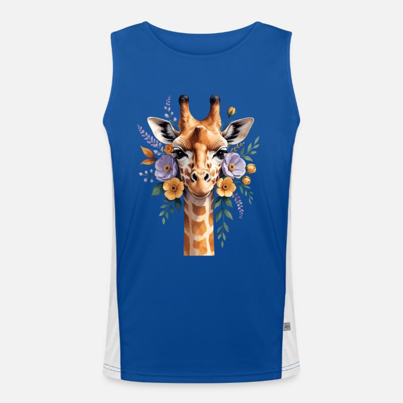 Giraffe mit Blütenkranz Funktionelles Kontrast-Tank Top für Männer 