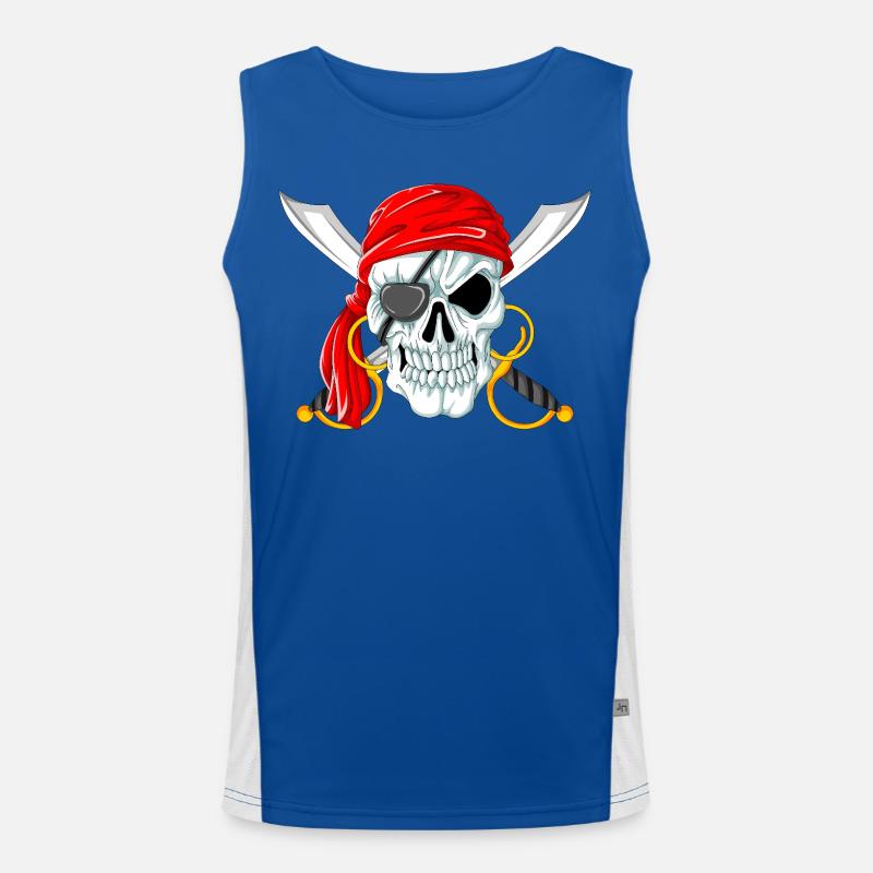 Piratenschädel mit Schwertern Jolly Roger Design Funktionelles Kontrast-Tank Top für Männer 