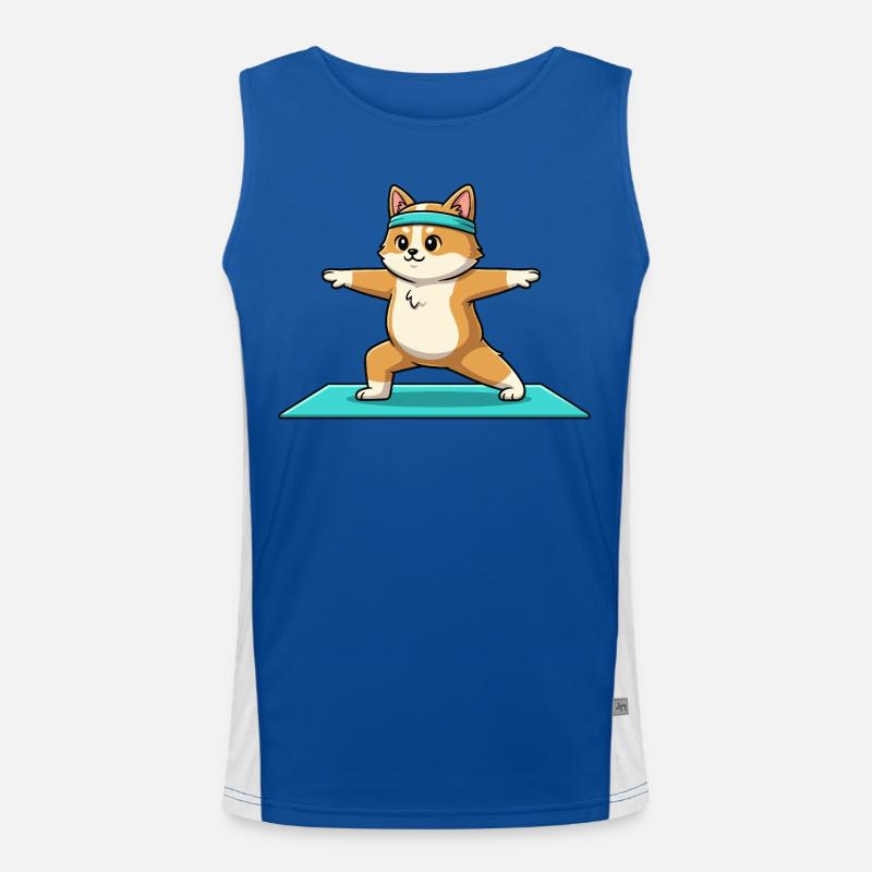 Yoga Corgi Dog Doing Warrior Pose Art Men's Functional Contrast Tank Top 