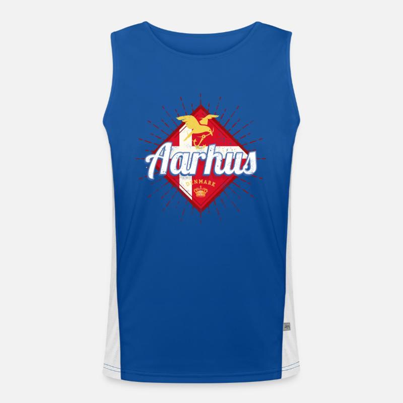 Aarhus Stadt Dänemark Retro Möwe Vintage Souvenir Funktionelles Kontrast-Tank Top für Männer 