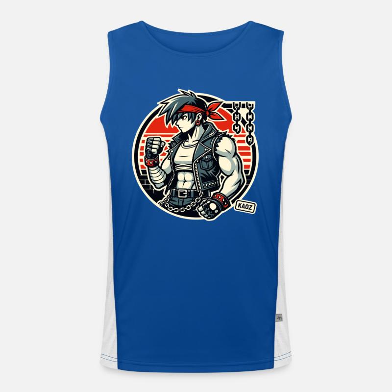 Muscle fighter with red headband Men's Functional Contrast Tank Top 