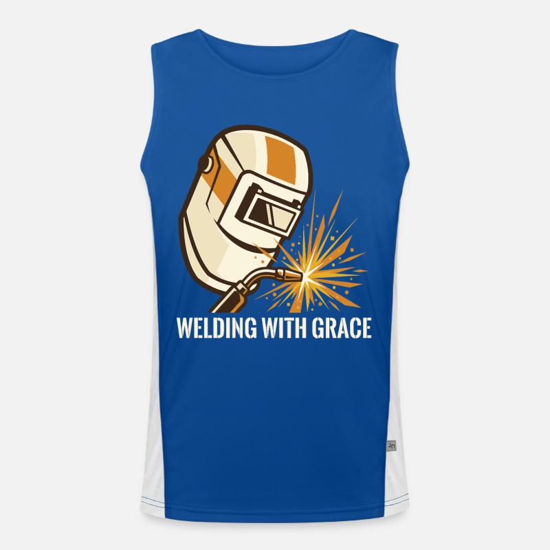 WELDING WITH GRACE Welding Helmet Motif Men's Functional Contrast Tank Top 