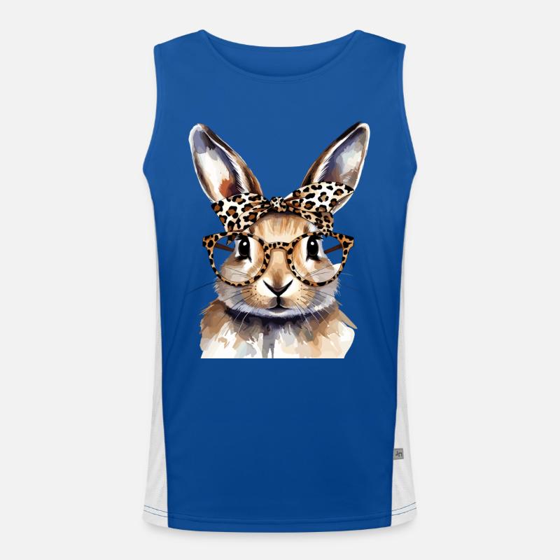 Cute Bunny with Leopard Glasses Watercolor Rabbit Men's Functional Contrast Tank Top 