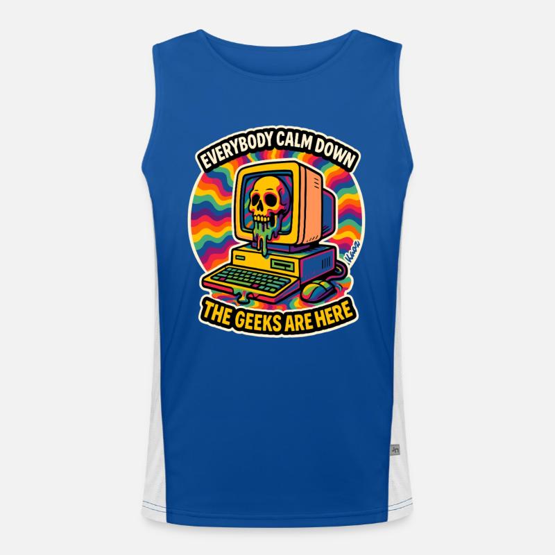 Geeks Are Here Retro Skull Computer Men's Functional Contrast Tank Top 
