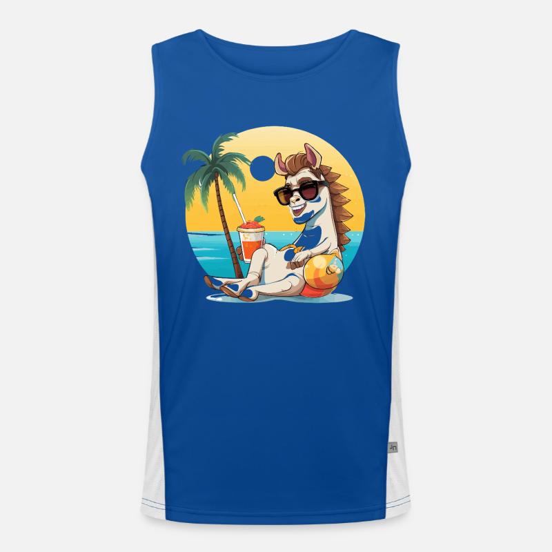 Sunny Beach Llama on Vacation - Men's Functional Contrast Tank Top  - royal/white