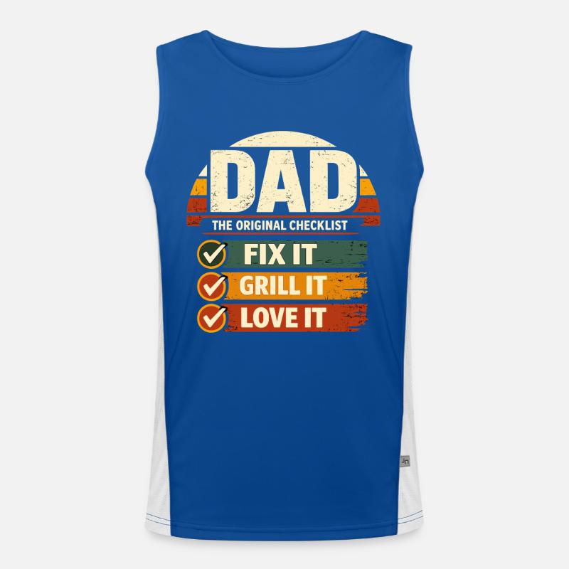 Dad Checklist Fix It Grill It Love It Humor Funktionelles Kontrast-Tank Top für Männer 