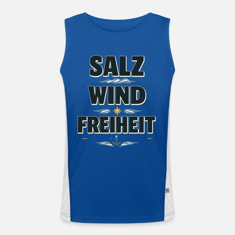 Salz Wind Freiheit maritimer Küsten Spruch Funktionelles Kontrast-Tank Top für Männer 
