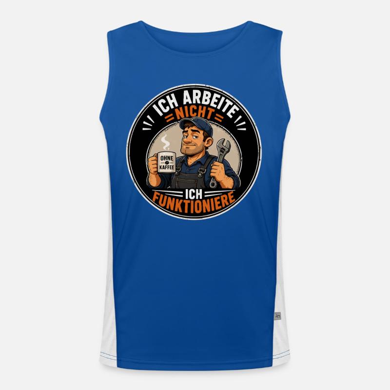 Ich arbeite nicht ohne Kaffee Handwerker Humor Spr Funktionelles Kontrast-Tank Top für Männer 