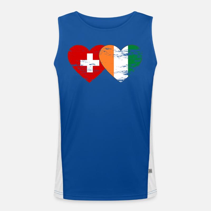 Schweiz Elfenbeinküste Flagge Herz used Funktionelles Kontrast-Tank Top für Männer 
