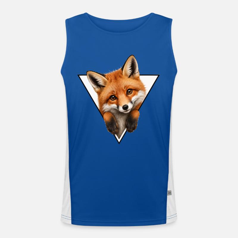Fox in Triangle Illustration - Men's Functional Contrast Tank Top  - royal/white