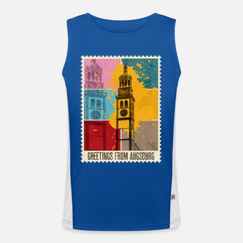 Augsburg Germany City Skyline Postage Stamp Colorful Men's Functional Contrast Tank Top 