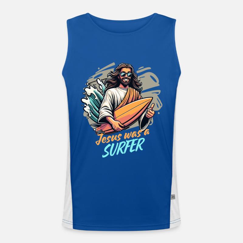 Surfer Surfing Urlaub Meer Jesus Surfboard Lustig Funktionelles Kontrast-Tank Top für Männer 