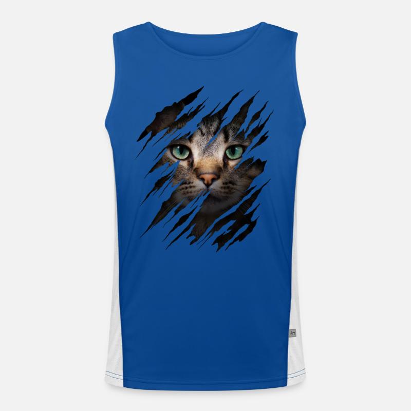 Katze mit Kratzer - Katzengesicht Scratch Cat Funktionelles Kontrast-Tank Top für Männer 