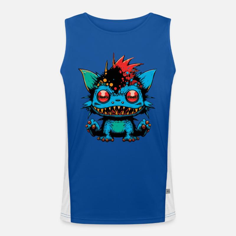 Monster Crash - Cheeky Grinning Blue Monster Men's Functional Contrast Tank Top 